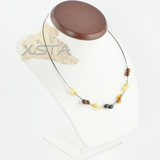 Amber necklace polished olive with wire